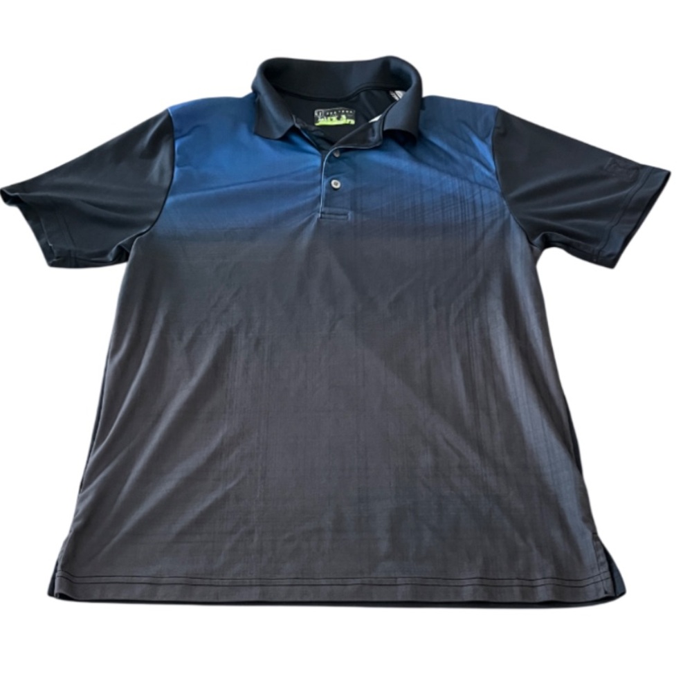 PGA Tour Blue and Black Gradient Polo Shirt - M/L